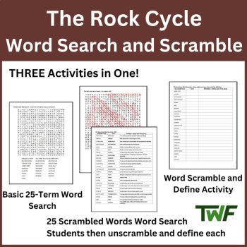 The Rock Cycle Word Search & Scramble Activity | Igneous, Sedimentary Rocks, image 2