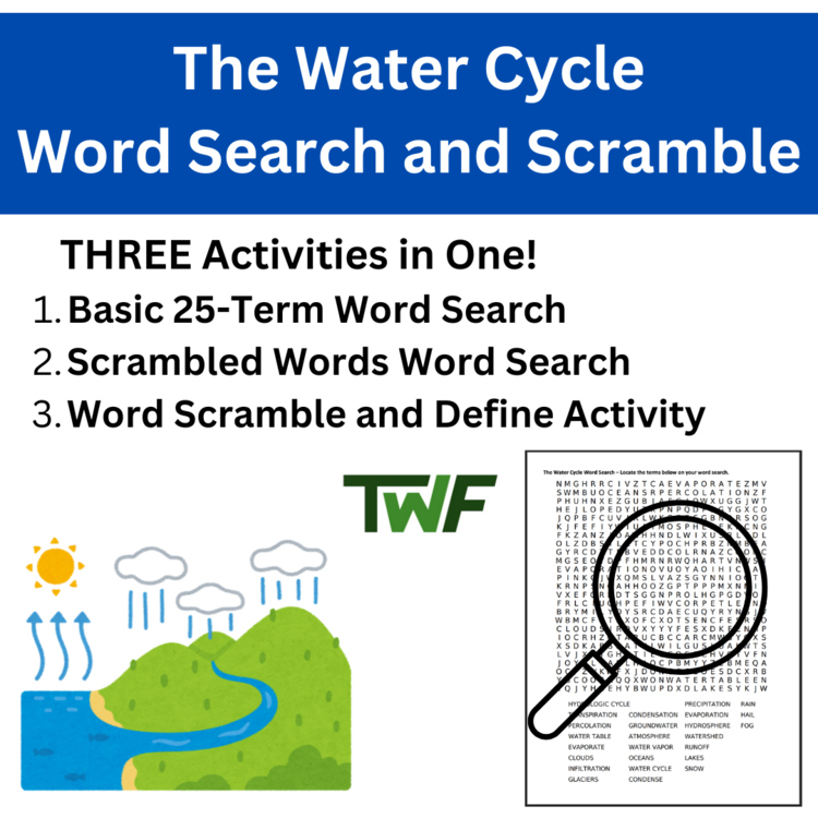 The Water Cycle Word Search Activity and Word Scramble Activity