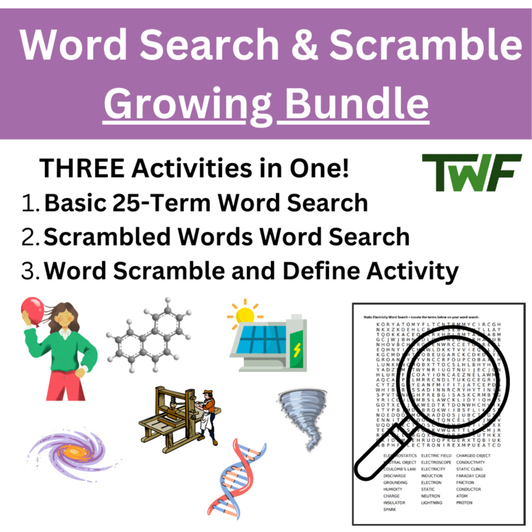 Word Search and Scramble Activity Bundle - 37 Word Search Science Topics