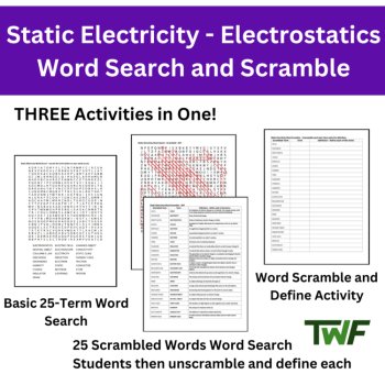 Static Electricity - Electrostatics Word Search and Scramble Activity, image 2