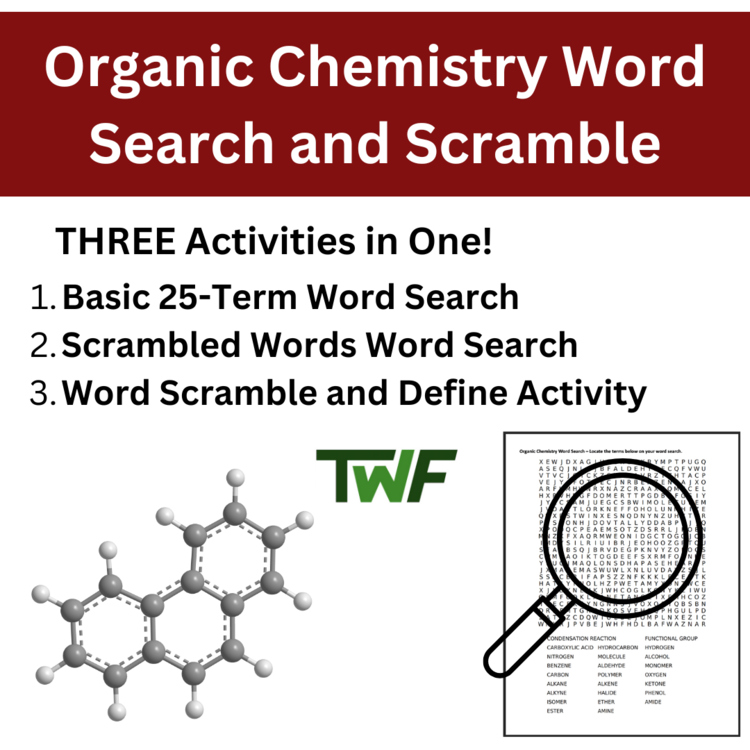 Organic Chemistry Word Search and Scramble Activity
