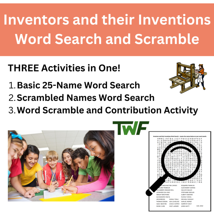 Inventors and their Inventions Word Search and Scramble Activity