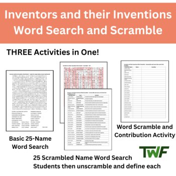 Inventors and their Inventions Word Search and Scramble Activity, image 2