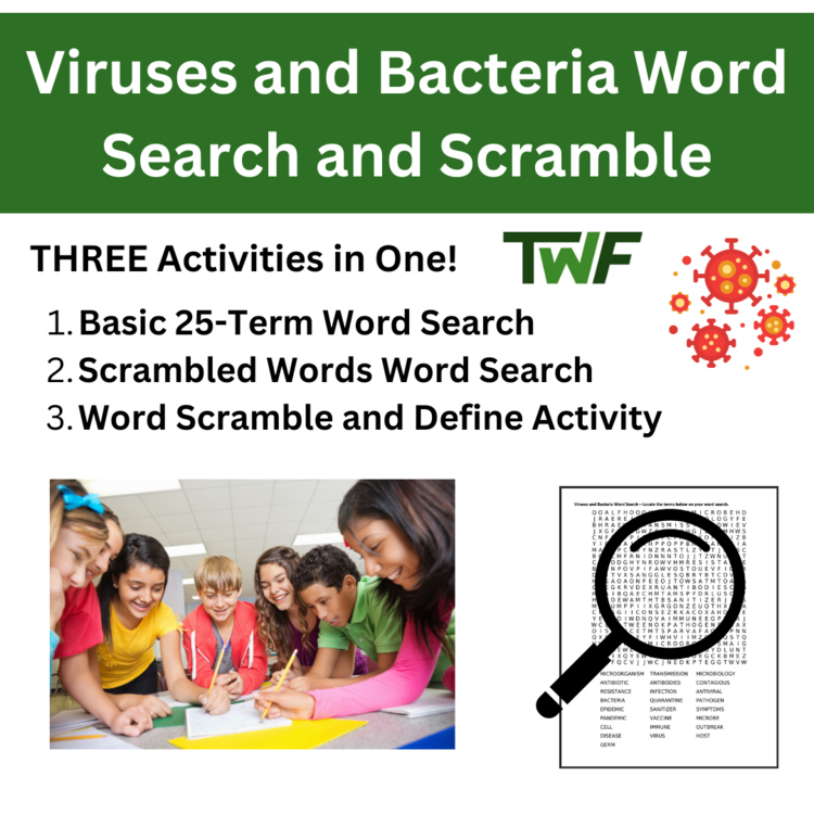 Viruses and Bacteria Word Search and Scramble Activity