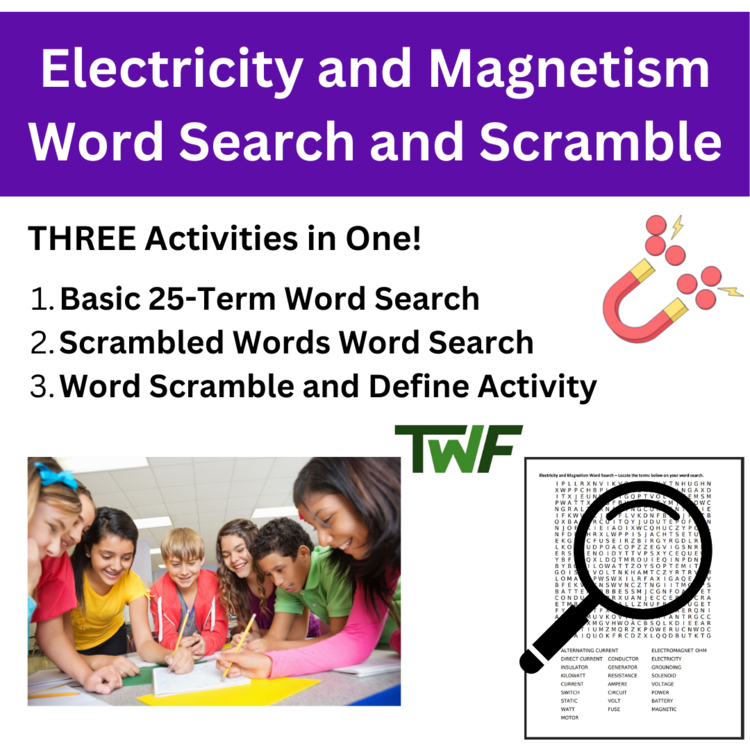 Electricity and Magnetism Word Search & Scramble Activity | Physical Science