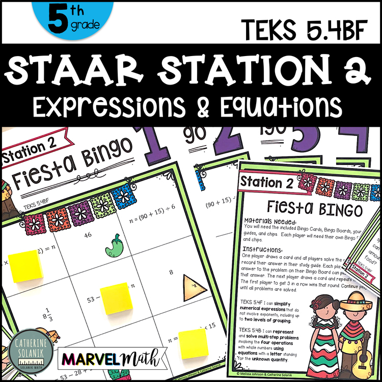5th Grade STAAR STATION 2: FIESTA BINGO  TEKS 5.4B, 5.4F Math Center