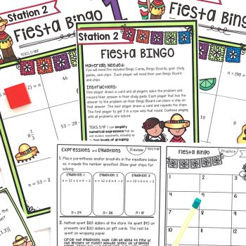 5th Grade STAAR STATION 2: FIESTA BINGO  TEKS 5.4B, 5.4F Math Center, image 4
