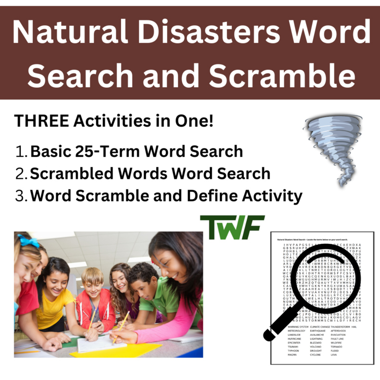 Natural Disasters Word Search and Scramble Activity