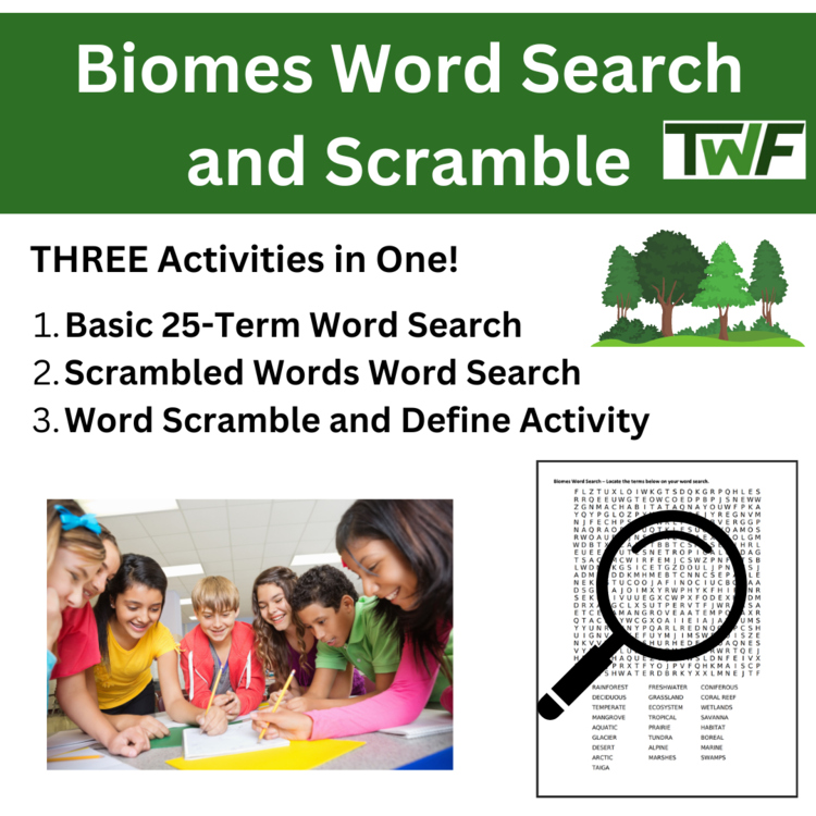 Biomes Word Search and Scramble Activity