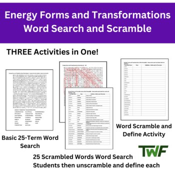 Energy Forms and Transformations Word Search and Scramble Activity, image 2