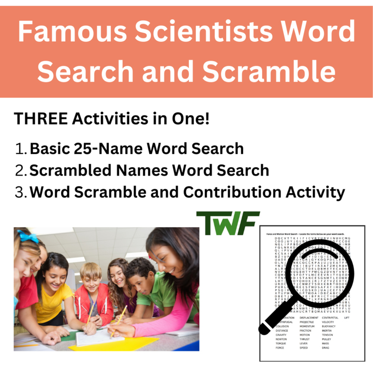 Famous Scientists Word Search and Scramble Activity