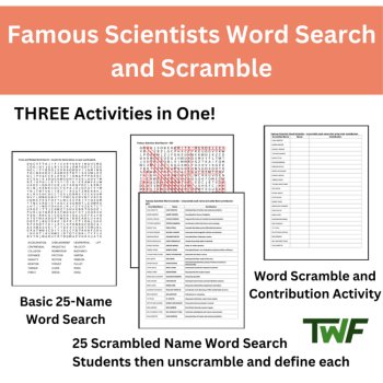 Famous Scientists Word Search and Scramble Activity, image 2