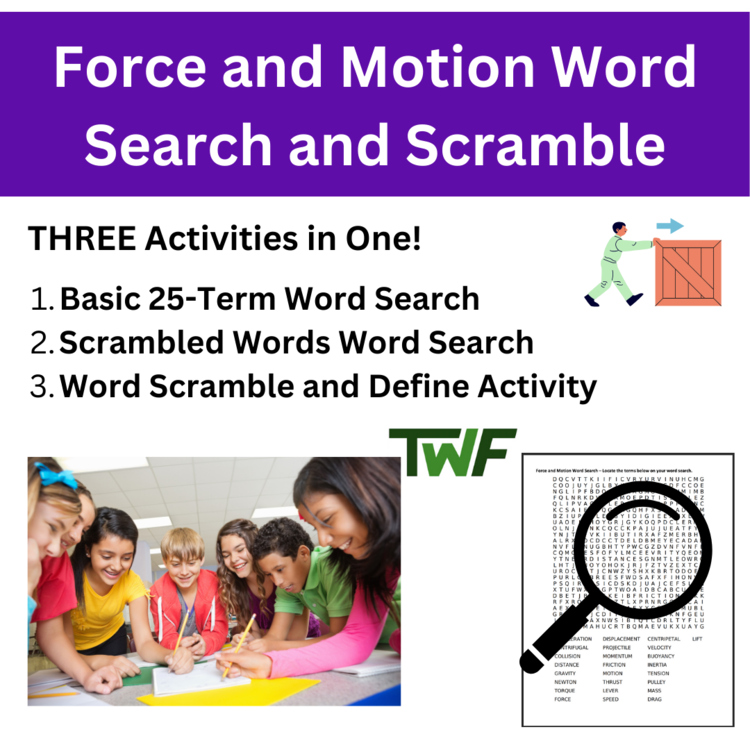 Force and Motion Word Search and Scramble Activity