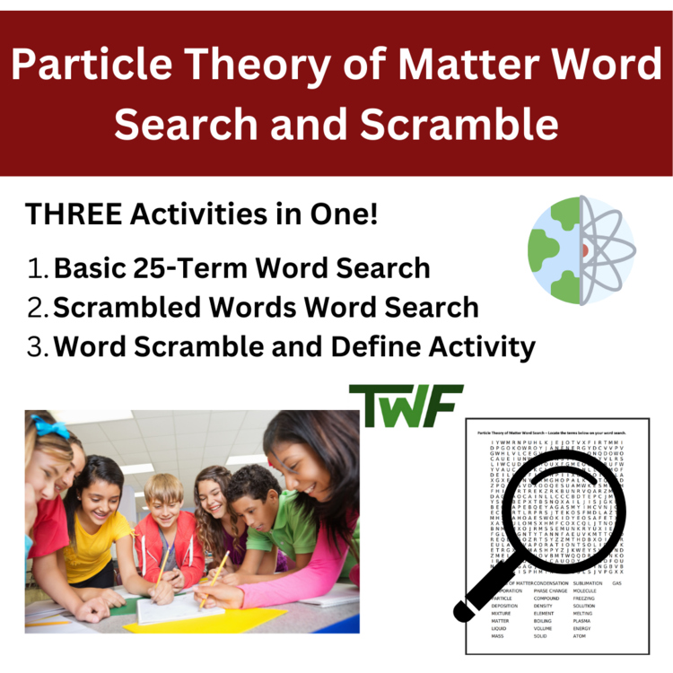 Particle Theory of Matter Word Search and Scramble Activity