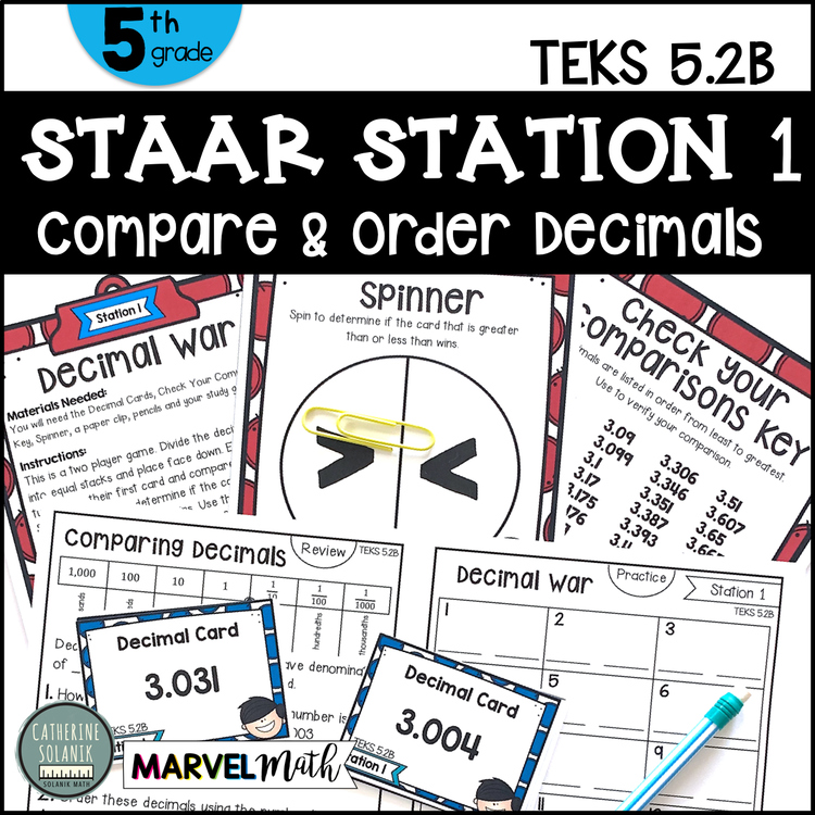 5th Grade STAAR STATION 1: DECIMAL WAR TEKS 5.2B Math Center