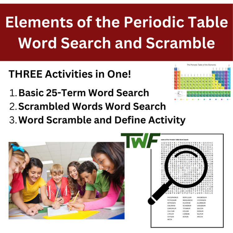 The Elements of the Periodic Table Word Search and Scramble Activity