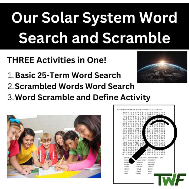 Our Solar System Word Search and Scramble Activity