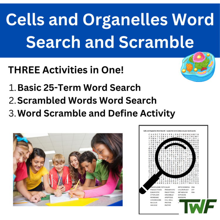 Cells and Organelles Word Search and Scramble Activity