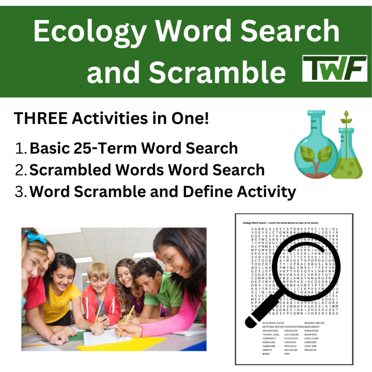 Ecology and Ecosystems Word Search and Scramble Activity