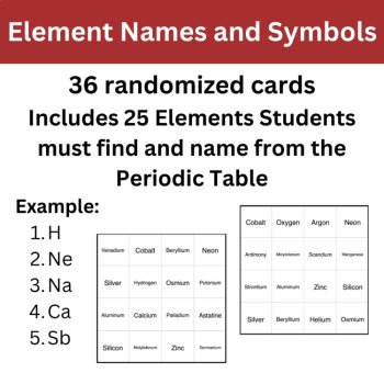 Element Names and Symbols - Periodic Table BINGO - Chemistry, image 2