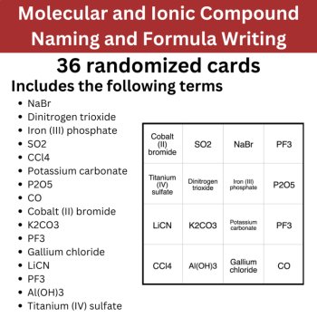 Molecular and Ionic Compound Naming and Formula Writing BINGO - High School, image 2