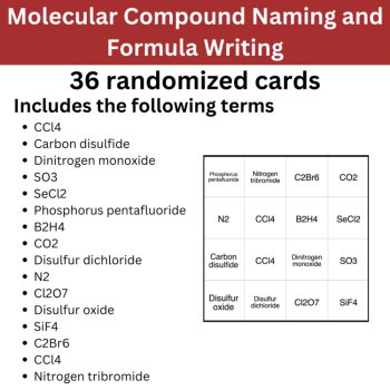Molecular Compound Naming and Formulas BINGO - High School Science, image 2