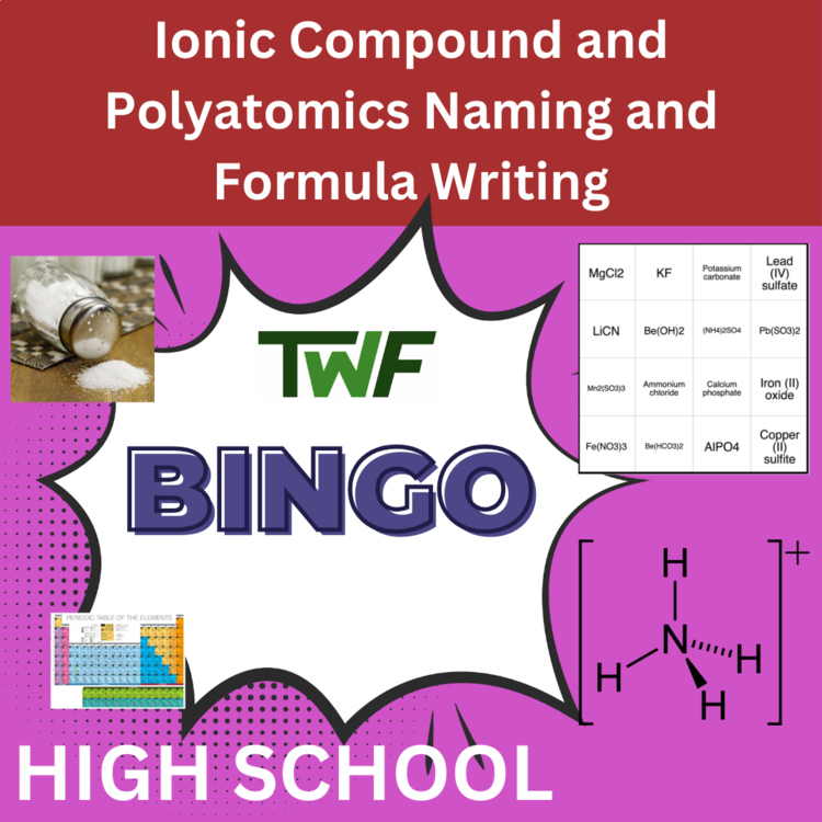 Ionic and Polyatomic Compound Naming and Formula Writing BINGO - High School