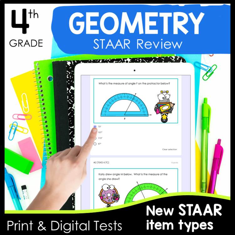 Geometry TEKS Tests - 4th Grade STAAR Math Review - Digital & Print