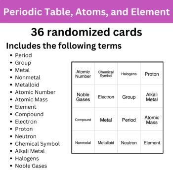 Periodic Table, Atoms, and Elements BINGO - Science BINGO Activity, image 2