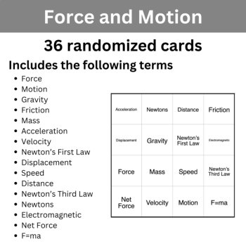 Force and Motion BINGO - Science BINGO Activity, image 2