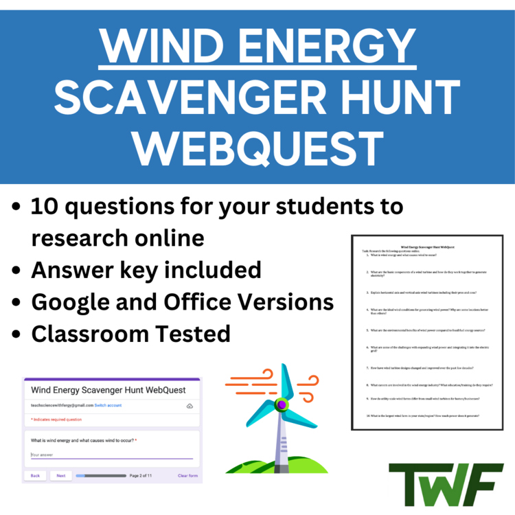 Wind Energy Scavenger Hunt & WebQuest - Middle and High School Appropriate