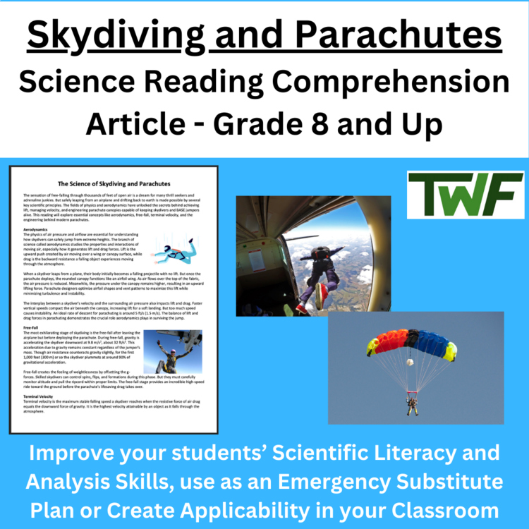 Skydiving and Parachutes - Reading Comprehension Article - Grade 8 and Up