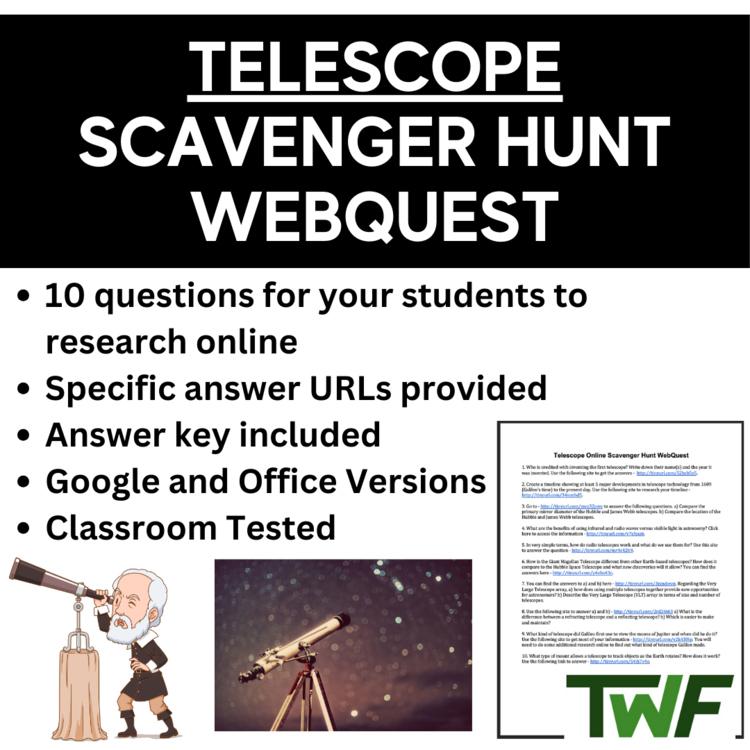 Telescope Digital Scavenger Hunt & WebQuest - Middle and High School Appropriate