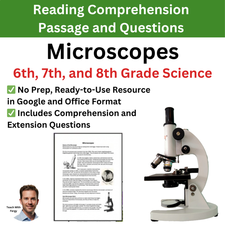 Microscopes Reading Comprehension Passage & Questions | 6th, 7th, 8th Grade