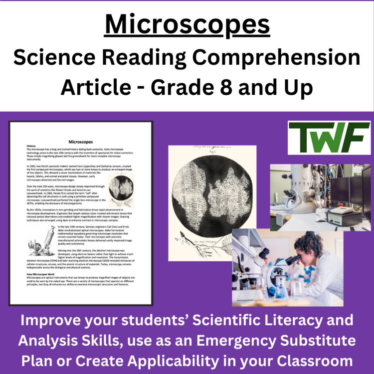 Microscopes Reading Comprehension Passage and Questions - Grade 8 and Up