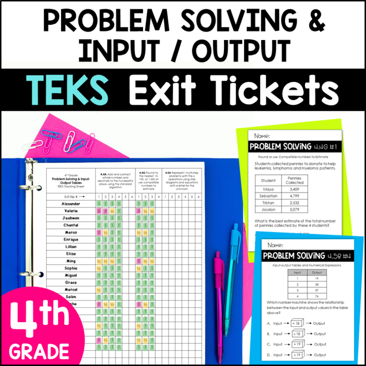 4th Grade Problem Solving & Input-Output Tables TEKS Exit Slips