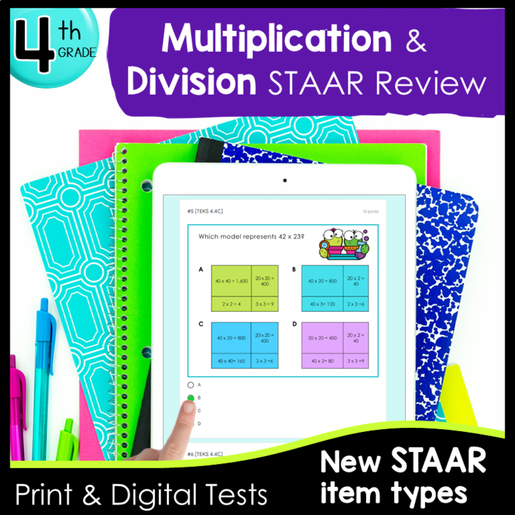 Multiplication & Division Tests - 4th Grade Math STAAR Review - Digital & Print