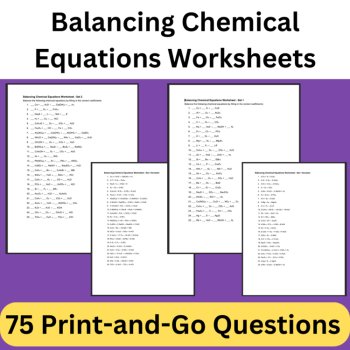 Balancing Chemical Equations Worksheets - 3 Worksheets - 75 Questions & Answers, image 2