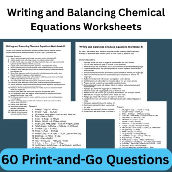 Writing and Balancing Chemical Equations Worksheets -3 Worksheets -60 Questions, image 2