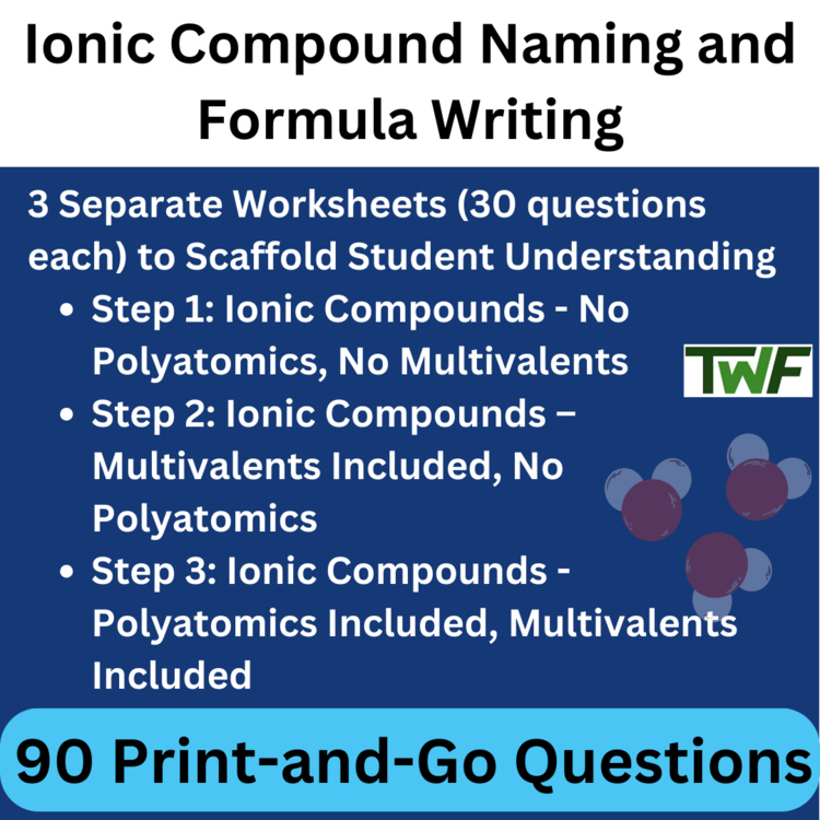 Ionic Compound Naming and Formula Writing Worksheet -3 Tiered Worksheets