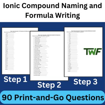 Ionic Compound Naming and Formula Writing Worksheet -3 Tiered Worksheets, image 2