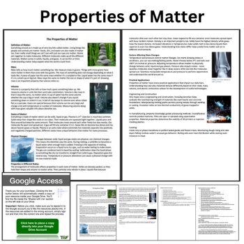 Properties of Matter Reading Comprehension Passage & Questions 6th, 7th, 8th, image 2