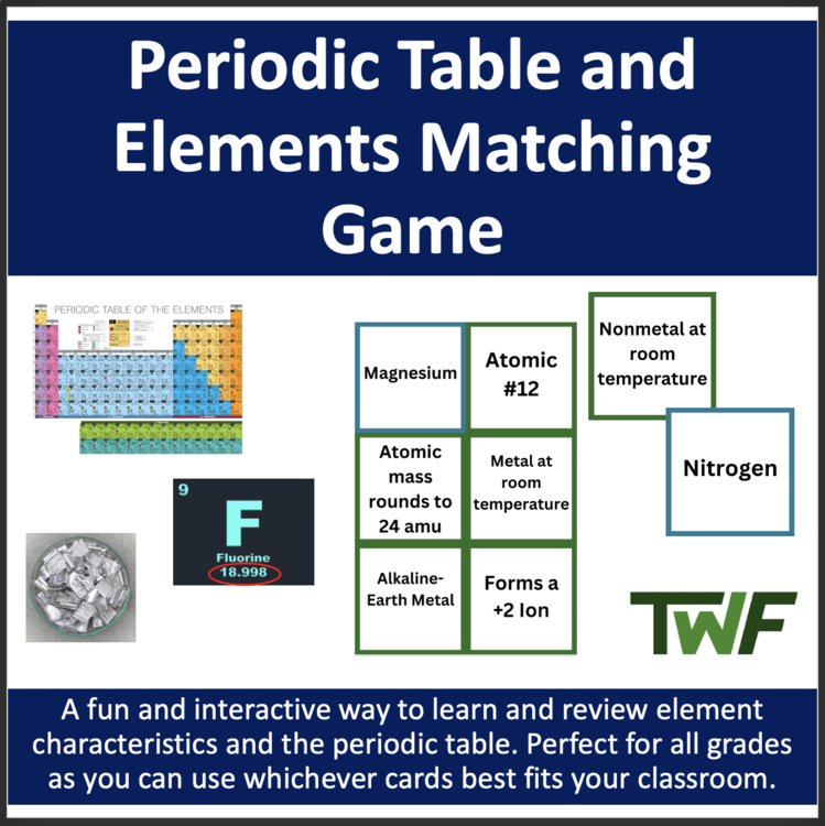 Periodic Table and Elements Card Matching Game - Middle & High School