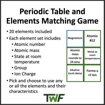 Periodic Table and Elements Card Matching Game - Middle & High School, image 2