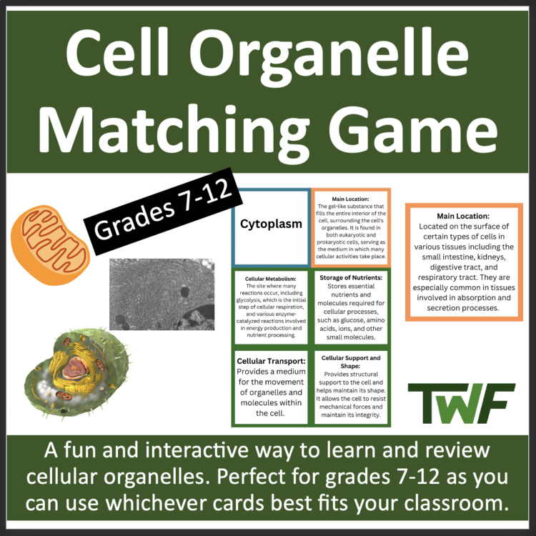 Cell Organelles Card Matching Activity - Middle and High School