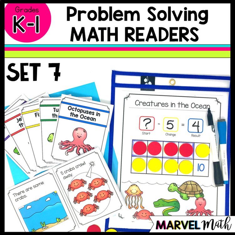 Kinder - 1st Grade Problem Solving Math Readers   Set 7: Separate Start Unknown