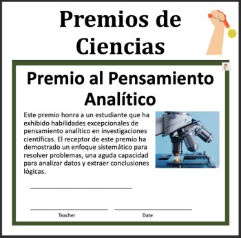 End of Year Middle School Science Awards - SPANISH VERSION - 39 Year End Awards, image 3