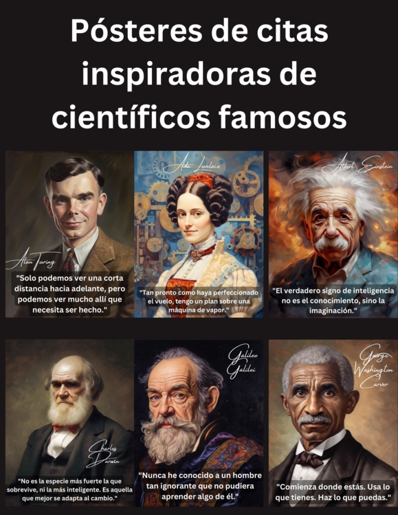 Famous Scientist Inspirational Quote Posters - SPANISH VERSION - 24 Posters