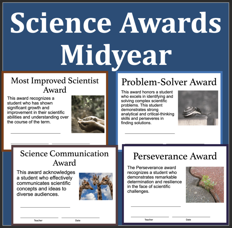 Midyear Middle School Science Awards - 39 Midyear Awards - Fully Editable