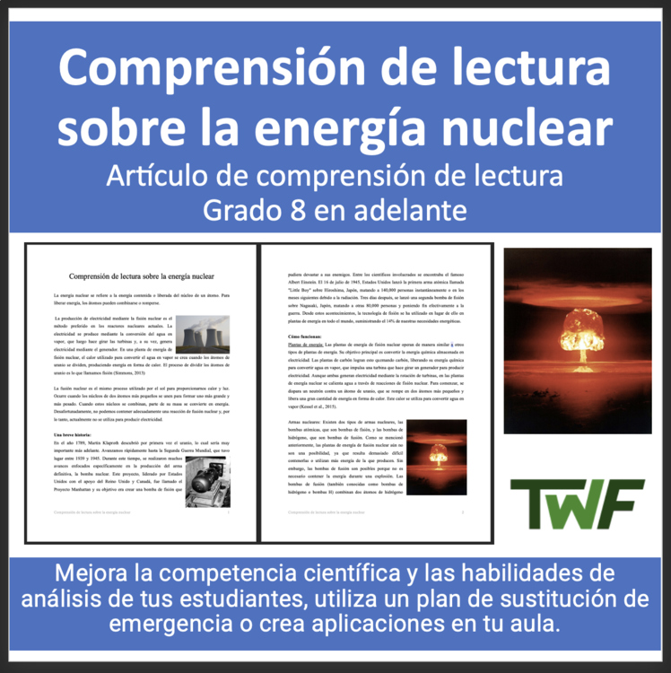 Comprensión de lectura sobre la energía nuclear